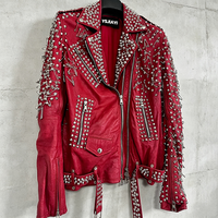 Veste en cuir vintage punk personnalisée OEM, avec clous argentés, broderies en cuir de vachette, patchs, vestes en cuir pour hommes
