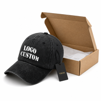 Casquette de baseball vintage en denim délavé noir, 100 % coton, style streetwear, avec logo personnalisé, effet délavé à l'acide, pour papa