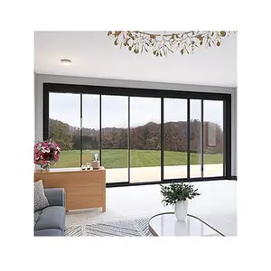 Puerta corredera interior de aluminio para terraza, vidrio doble transparente, negro