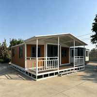Casa Contenedor Expandible de Estructura de Acero Resistente, Casa Móvil Modular Prefabricada con Terraza para Vivir al Aire Libre