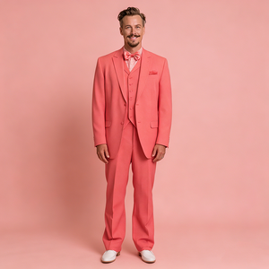 Tenues assorties pour la famille rétro à pois orange corail, 4 pièces : costume pour papa, robe swing pour maman, gilet pour garçon, short pour fille, robe pour fille - Product Image 2