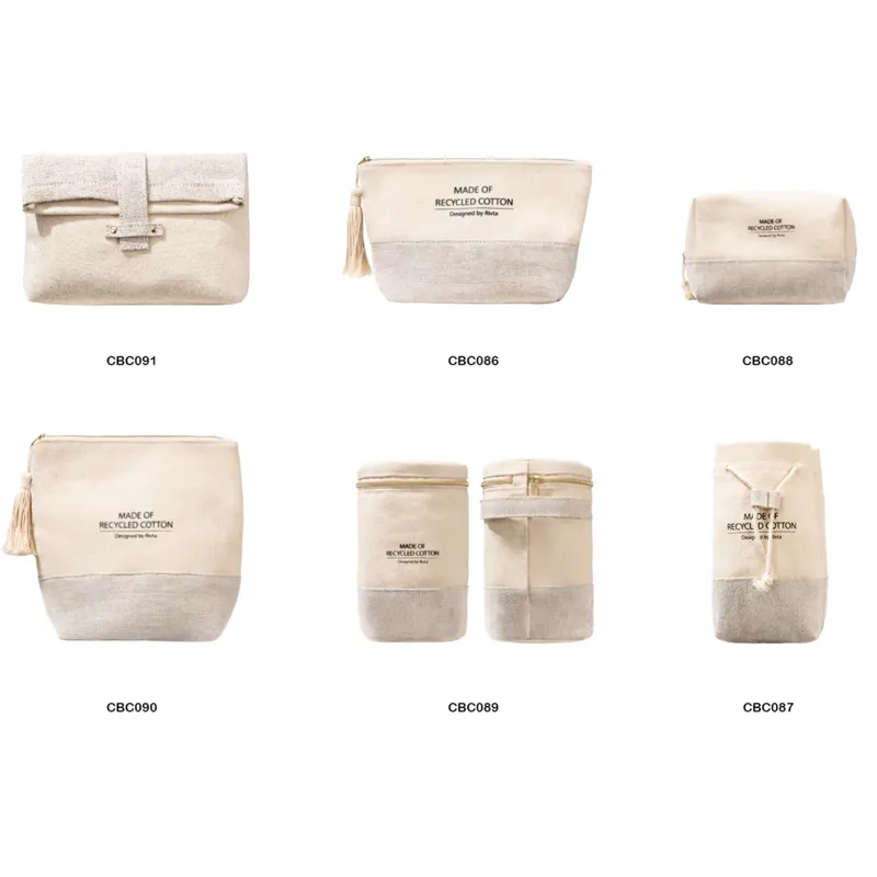 Toptan özel Logo özel etiket Mini tuvalet % tuval kılıfı pamuk keten makyaj kozmetik çantası fermuar ile seyahat için