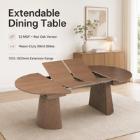 Fabricant de table à manger extensible en placage de chêne rouge avec rail multi-sections robuste et plateau de 25 mm pour 8 à 10 personnes