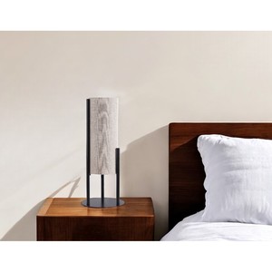 HMS 22 \ "moderna lampada da comodino nordica in metallo nero con paralume a cilindro Beige 5V DC luce LED per uffici camere da letto case - Product Image 1