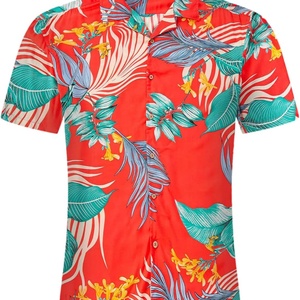 Camisa Hawaiana Slim Fit para Hombre, Estilo Vintage sin Mangas con Botones, Camisa de Playa Masculina con Estampado Floral Tropical para Fiestas de Verano, de Sarga de Secado Rápido - Product Image 3