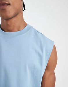 <span class=keywords><strong>Camiseta</strong></span> sin mangas de cuello redondo, corte holgado, 100% algodón, para gimnasio y fitness, de peso pesado, extragrande, estilo crop, en <span class=keywords><strong>azul</strong></span> <span class=keywords><strong>claro</strong></span>. - Product Image 4