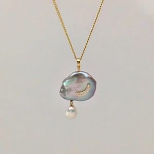 Collana di perle barocche naturali-pendente nuvola stravagante con ciondoli <span class=keywords><strong>luna</strong></span> e stella | Accentato di cristallo, placcato in PVD oro 18K - Product Image 2