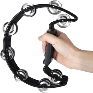Tambourin à main en forme de croissant avec poignée ergonomique, kit de percussion musicale avec maraca, shaker à œufs et option clochettes de poignet - Product Image 5