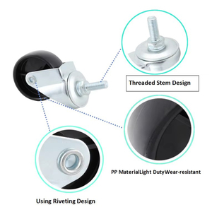 Roulettes en PP de 75 mm (3 pouces) à tige filetée, silencieuses, avec frein à roulement à billes, charge 65 kg, roues modernes pour chaises d'école et meubles - Product Image 2