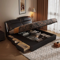 Smart Bett rahmen King Size Möbel Schlafzimmer Luxus multifunktion ale Aufbewahrung sbett Leder schwarz mit verstellbarem Bettkopf
