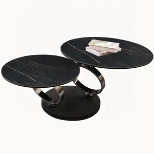 Italian Minimalism Marble Pattern Slab <strong>Tile</strong> Extendable Round Swivel Tempered Glass <strong>Coffee</strong> <strong>Table</strong> for Living Room Home Furniture - Product Image 6