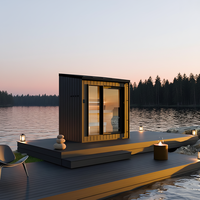 Sauna extérieur moderne en bois massif de cèdre rouge pour 4 à 6 personnes, avec douche, design personnalisé pour utilisation en villa, livré en conteneur maritime