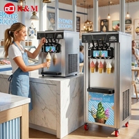 Machine à glace molle professionnelle italienne de comptoir à 3 leviers et 2 saveurs, 36 20 Litres