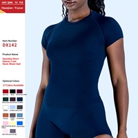 T-shirt de yoga sans couture à manches courtes pour femmes adultes, en nylon mat ultra-extensible et anti-transpiration
