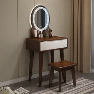 Table de maquillage avec miroir rond, ensemble de coiffeuse moderne avec 1 grand tiroir à glissières, meubles de chambre à coucher - Product Image 2
