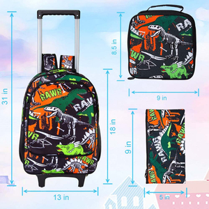 Nuevo Juego de Maletas con <span class=keywords><strong>Ruedas</strong></span> 3 en 1 para Niños, Diseño de <span class=keywords><strong>Dinosaurio</strong></span> de Dibujos Animados, <span class=keywords><strong>Mochila</strong></span> Infantil con Lonchera - Product Image 2
