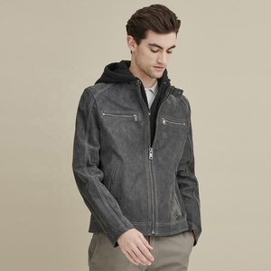Wholesale Factory Price 2026 Men's <b>Black</b> Motorcycle <b>Jacket</b>-Waterproof Windproof Reversible Hooded 100% Polyester Rivet Faded - Product Image 2