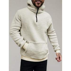 2025 hommes Sherpa polaire à capuche décontracté quart Zip sweat Streetwear Style automne hiver chaud pull en taille XXS - Product Image 2