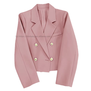 Nouveauté élégante, couleur unie, bouton doré, style court, col en V, mode féminine - Product Image 1