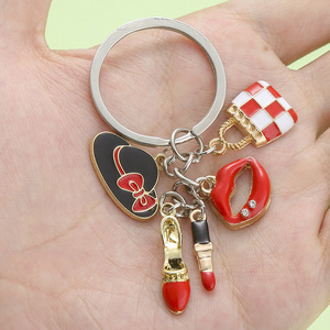 Chapeau rouge pour femme, étui à rouge à lèvres, chaussures à talons hauts, accessoires porte-clés, pendentif personnalisé, chaîne de téléphone DIY - Product Image 4