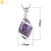 CSJA Pierre Naturelle Quartz Cristal Collier et Pendentif pour Femmes Pierres de Guérison Pendentifs Forme Perles Améthystes Colliers Hommes F563