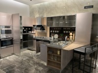 BAINENG Cuisine moderne prête à assembler, design de cuisine compacte, design simple, armoires de cuisine modulaires en acier inoxydable