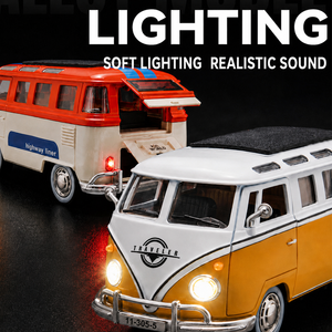 Venta al por mayor: Autobús retro clásico T1 de metal fundido a presión 1:24 con puertas que se abren, juguete de furgoneta camper con función de retroceso, luz y sonido, 3+ años, unisex, YZMODEL Window - Product Image 4