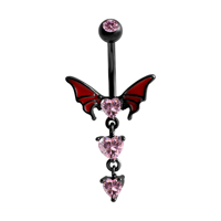 Piercing de nombril en acier chirurgical, design chauve-souris, style sombre, bijoux de corps tendance, anneau de nombril en zircon rouge