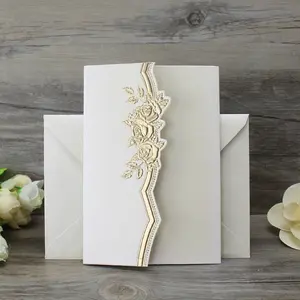 Hot Foiled Folded Gold geprägte Hochzeits einladung mit Blume