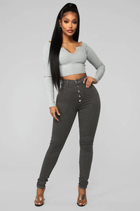 Otoño Yupeng cintura alta Mujer Casual Skinny Jeans alta calidad largo Multi-botón Denim transpirable sólido Salida de fábrica para - Product Image 6