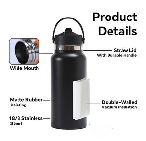 Bouteille d'eau en acier inoxydable à double paroi isolée sous vide avec couvercle à paille pour le sport - Product Image 3