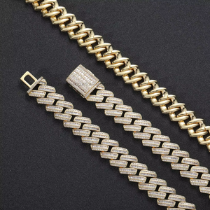 Hip Hop Miami Cuban <b>Chain</b>, Rhombus Full Zirconium Cuban Bracelet Tanjing Fashion Lijing Necklace - Product Image 1