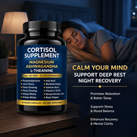Capsules d'Ashwagandha, de Magnésium, de L-Théanine et de Rhodiola pour l'équilibre du cortisol, le soulagement du stress, le soutien du sommeil et l'amélioration de la mémoire