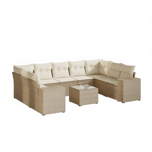 Conjunto de Sofá de Jardín de Ratán Beige con Estructura de Acero, 6 Plazas, Muebles de Exterior de Diseño Contemporáneo - Product Image 1