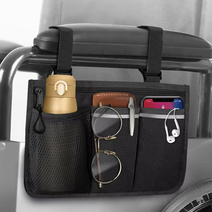 Sac de rangement latéral pour fauteuil roulant OEM Pochette d'organisation d'accessoires d'accoudoir de fauteuil roulant avec bandes réfléchissantes - Product Image 1