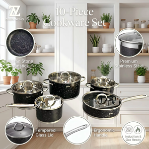 Juego de Ollas de Cocina de Acero Inoxidable Premium ZHEN NENG de 10 Piezas, Interior Antiadherente de Piedra Maifan, Olla <span class=keywords><strong>para</strong></span> Sopa, Sartén con Tapas - Product Image 1