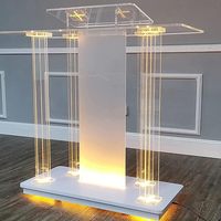 Podio, pupitre en verre trempé transparent, éclairage intégré, support de pupitre en acrylique portable à roulettes, églises, réception, table d'accueil, bureau d'accueil