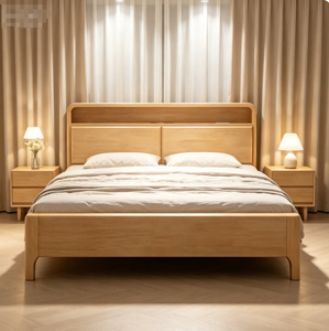 Letto matrimoniale moderno in legno massello di quercia con luce LED e porta USB, testiera contenitore con schienale rigido per camera da letto - Vendita all'ingrosso - Product Image 2