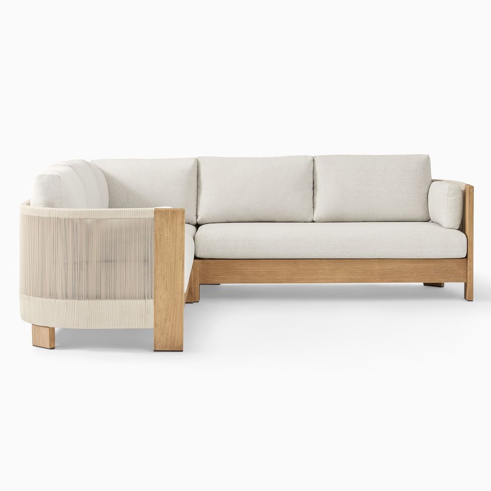 Fashion garden set terrace rope weave modern modular L-shape sectional furniture teak outdoor sofa with cushion
