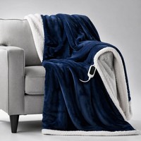 Couverture Chauffante Bleu Marine Luxe Flanelle Sherpa 50x60 Pouces Contrôle Numérique Sûr et Chaud Vente en Gros Usine