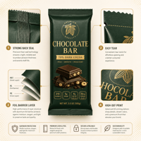 Sachet en papier kraft biodégradable personnalisé, scellé au dos, sac plat à trois soudures pour barre chocolatée, sachet d'échantillon de qualité alimentaire
