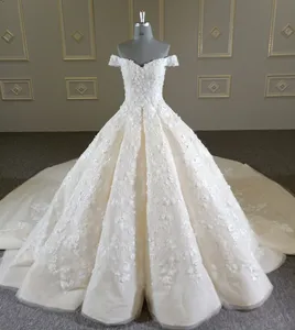 Fashion style elegant appliques off shoulder lace up wedding dress