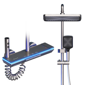 Juego de ducha con rociador superior LED de masaje de lluvia gris, cabezal de lluvia de acero inoxidable, ducha de baño moderna OEM Square <span class=keywords><strong>02</strong></span> - Product Image 1