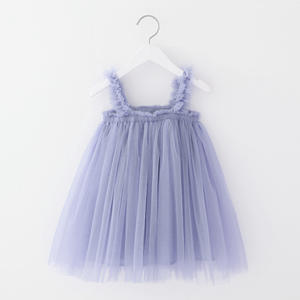 Nouvelle robe de princesse en tulle pour filles de 1 à 6 ans, design estival, couleur unie, dentelle, sans manches, bretelles fines, robe de fête - Product Image 4