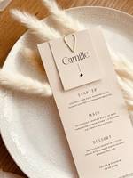 Cartes de menu de mariage éternel orné de couture papier cartonné doré Mirri avec œillet et pompon pour la Saint-Valentin