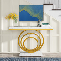 Table console de couloir en faux marbre blanc, style moderne minimaliste et contemporain de luxe, avec cadre géométrique, meuble d'appoint pour salon