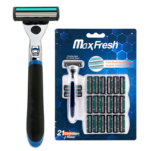 RTS 3 블레이드 남성용 면도 면도기, 금속 손잡이, 상쾌한 면도, 핸들 1 개 + 카트리지 21 개, 내구성 있고 부드러운 면도 - Product Image 2