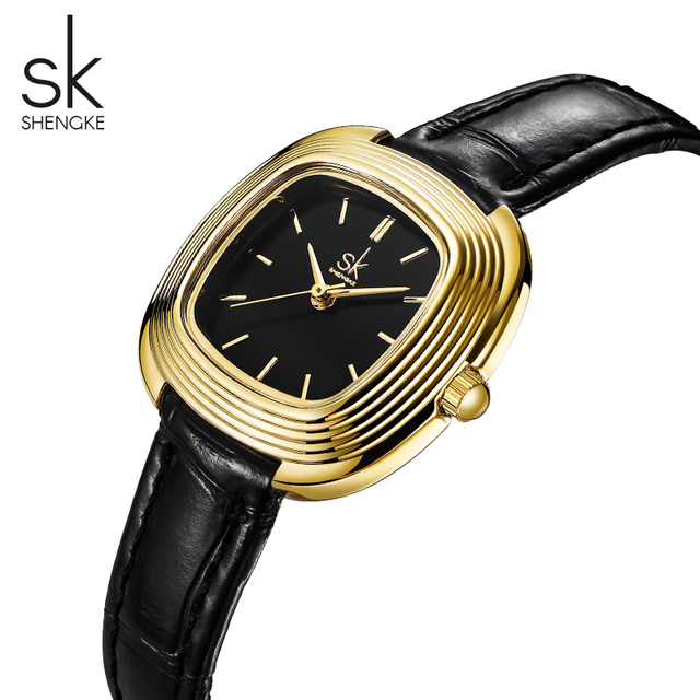 SK Fashion Ladies Quartz Simple Luxury Square Case Zinc Alloy Case Glass Dial PU Leather Strap Charm Watch Box Pack