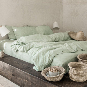 Set di <span class=keywords><strong>lenzuola</strong></span> in puro lino lavato in pietra naturale lino <span class=keywords><strong>francese</strong></span> King Size 4 pezzi 2 federe per tubazioni 1 lenzuolo con angoli 1 lenzuolo piatto biancheria da letto morbida - Product Image 1