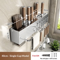 Support à couteaux de cuisine en acier inoxydable sans perçage, multifonction, pliable, avec porte-baguettes, aucune installation requise